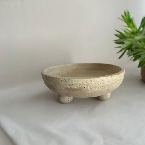 Bala Travertine Bowl with Ball Feet